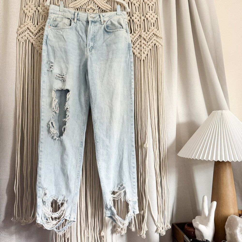 We The Free Distressed Light Blue Wide Leg Jeans